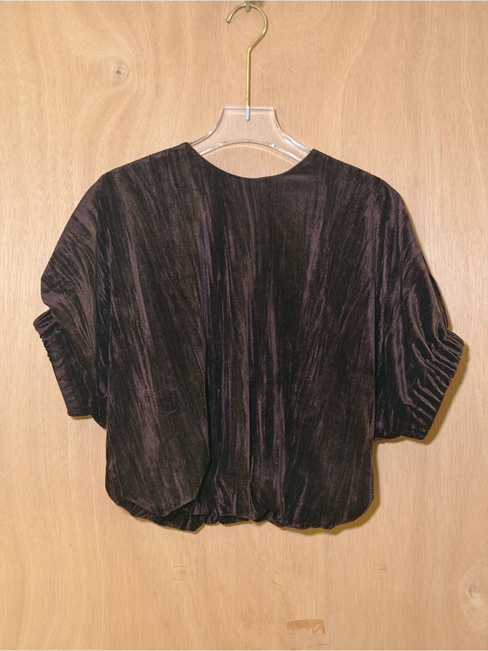 Zara Brown Velvet Short-Sleeve Tunic Top